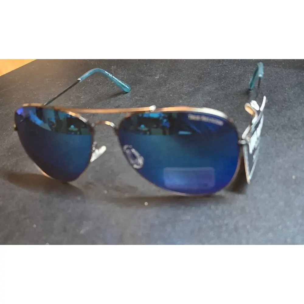 True Religion Mens Aviator Sunglasses Blue Mirrored Lens TR10570C NWT NEW